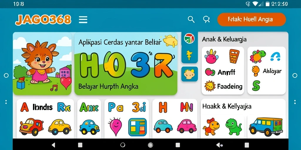 Screenshot aplikasi JAGO368 menampilkan antarmuka belajar yang interaktif.