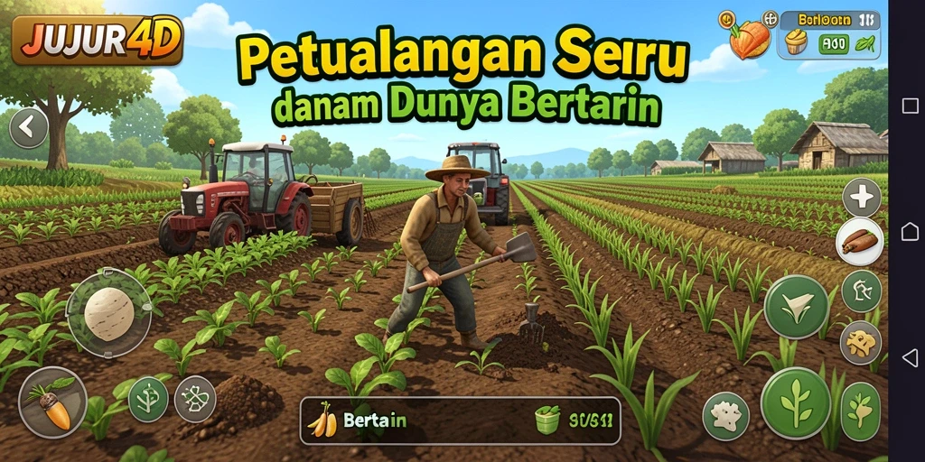 Antarmuka JUJUR4D yang menarik dengan elemen pertanian yang interaktif.