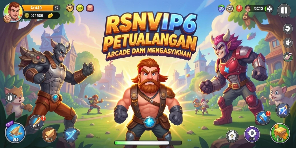 Antarmuka RSNVIP6 yang menarik dan penuh warna dalam permainan Arcade.