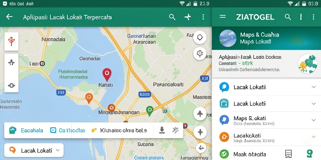 Antarmuka aplikasi ZIATOGEL dengan peta interaktif untuk lacak lokasi.